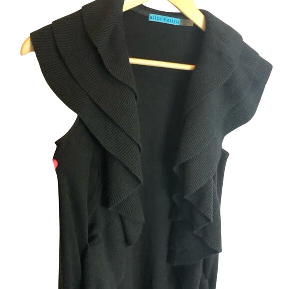 Alice + Olivia ANGORA CASHMERE Size M Cardigan Sweater Vest BLACK Ruffles $500 - Picture 6 of 11